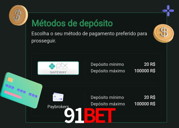 O cassino 91Bet oferece uma grande variedade de métodos de pagamento